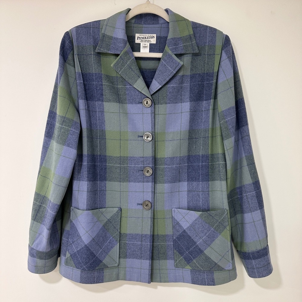 Pendleton Heritage Plaid‎ Wool Blazer Women Size S Blue Green | Dark Academia